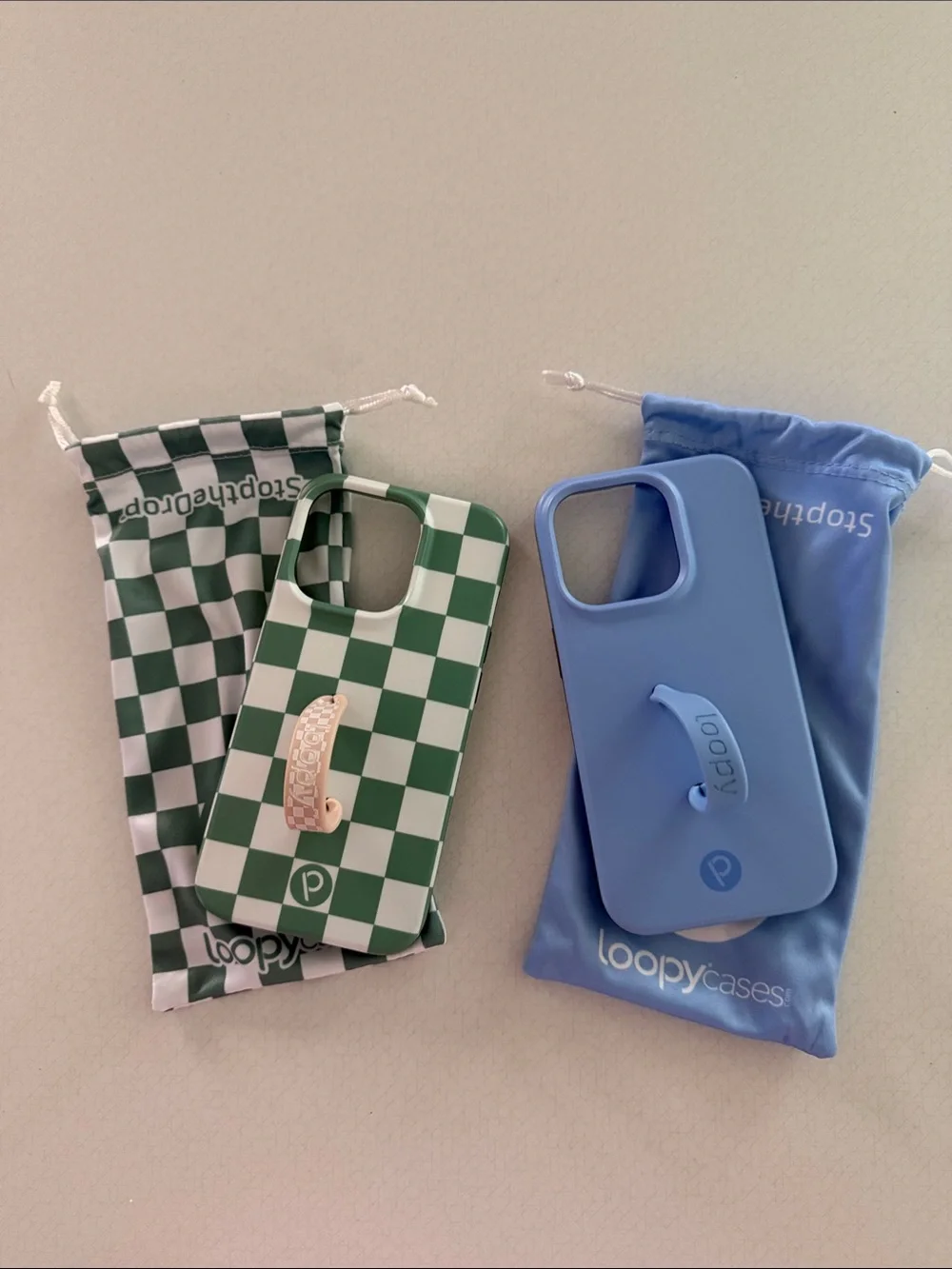 Loopy Case Duo Pack: Blue & Green Checkerboard iPhone Cases with Loopy Grip